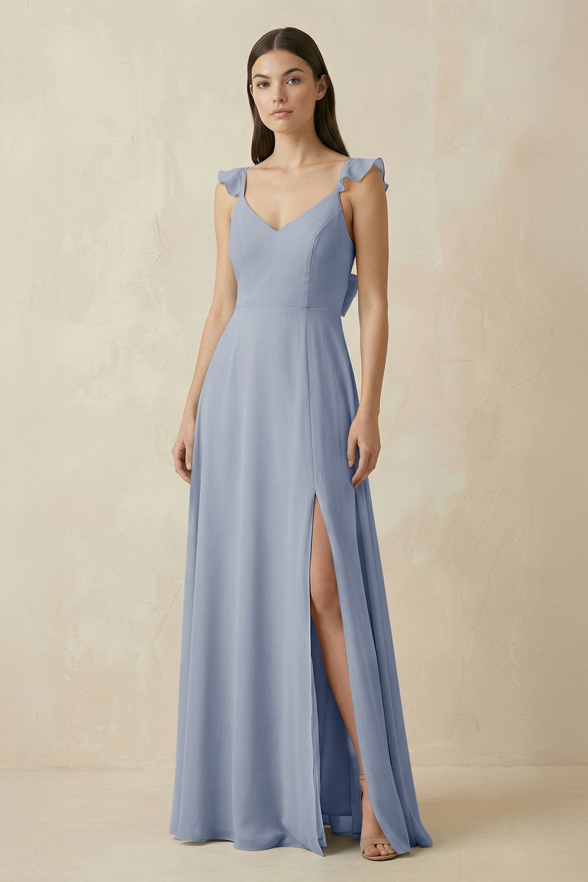Ruffled Sleeve A - Line Chiffon Bridesmaid Dress in Twilight - SHE IS ME Bridesmaid Dresses