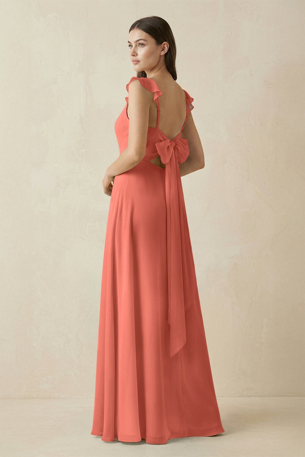 Ruffled Sleeve A - Line Chiffon Bridesmaid Dress in Wild Rose - SHE IS ME Bridesmaid Dresses