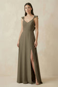 Ruffled Sleeve A - Line Chiffon Bridesmaid Dress in Willow Green - SHE IS ME Bridesmaid Dresses