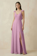 Ruffled Sleeve A - Line Chiffon Bridesmaid Dress in Wisteria - SHE IS ME Bridesmaid Dresses