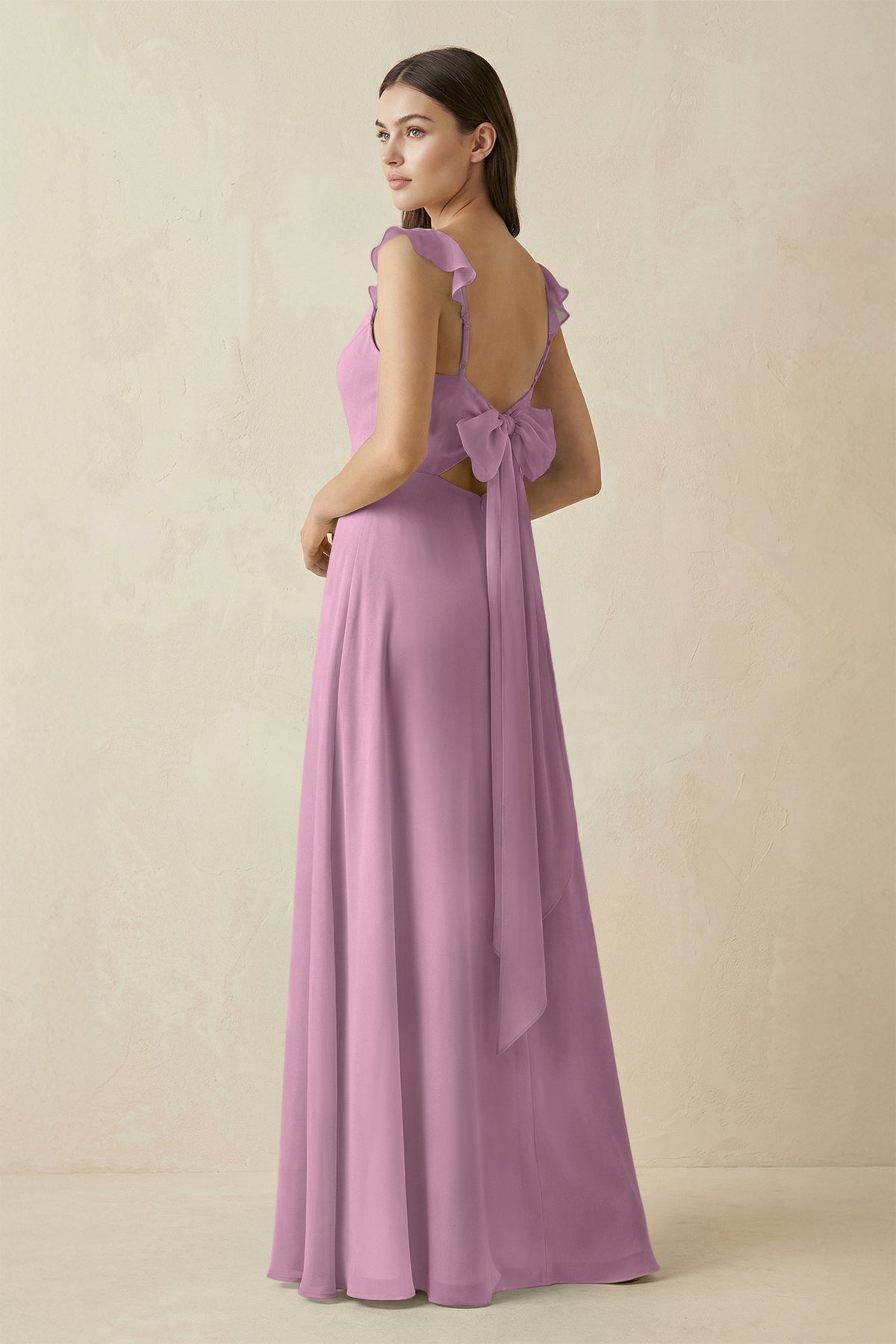 Ruffled Sleeve A - Line Chiffon Bridesmaid Dress in Wisteria - SHE IS ME Bridesmaid Dresses