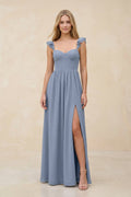 Ruffled Sleeve A - Line Corset Chiffon Bridesmaid Dress in Twilight - SHE IS ME Bridesmaid Dresses