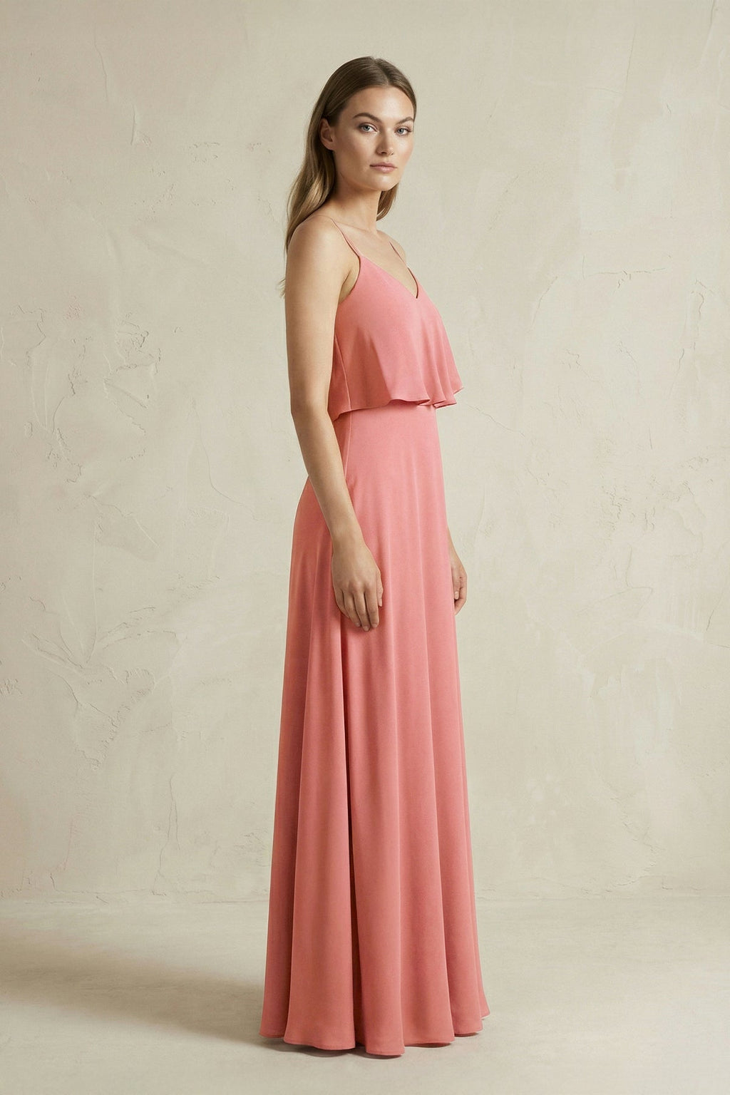Ruffled Spaghetti Strap A-Line Chiffon Bridesmaid Dress in Mulberry - SHE IS ME BRIDESMAID DRESSES