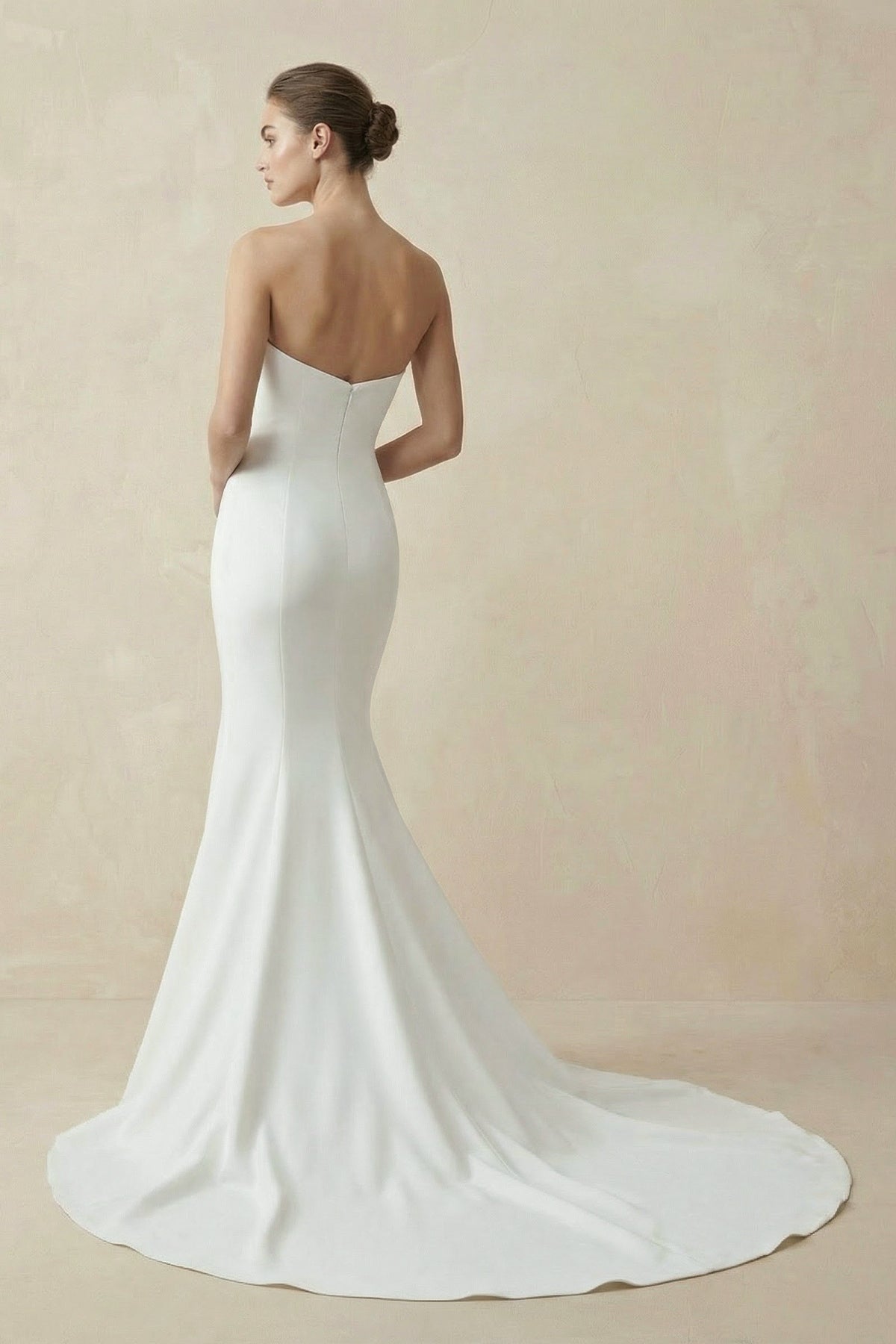 Satin Sweep - Train Long Mermaid Wedding Dress in White - SHE IS ME Wedding Dresses