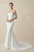 Satin Sweep - Train Long Mermaid Wedding Dress in White - SHE IS ME Wedding Dresses