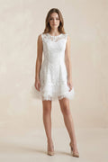 Scoop Neck Lace A - Line Mini Wedding Dress in White - SHE IS ME Wedding Dresses