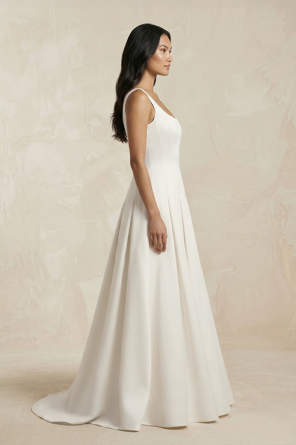 Scoop Neck Satin A - Line Pleated Wedding Dress in Ivory - SHE IS ME Wedding Dresses