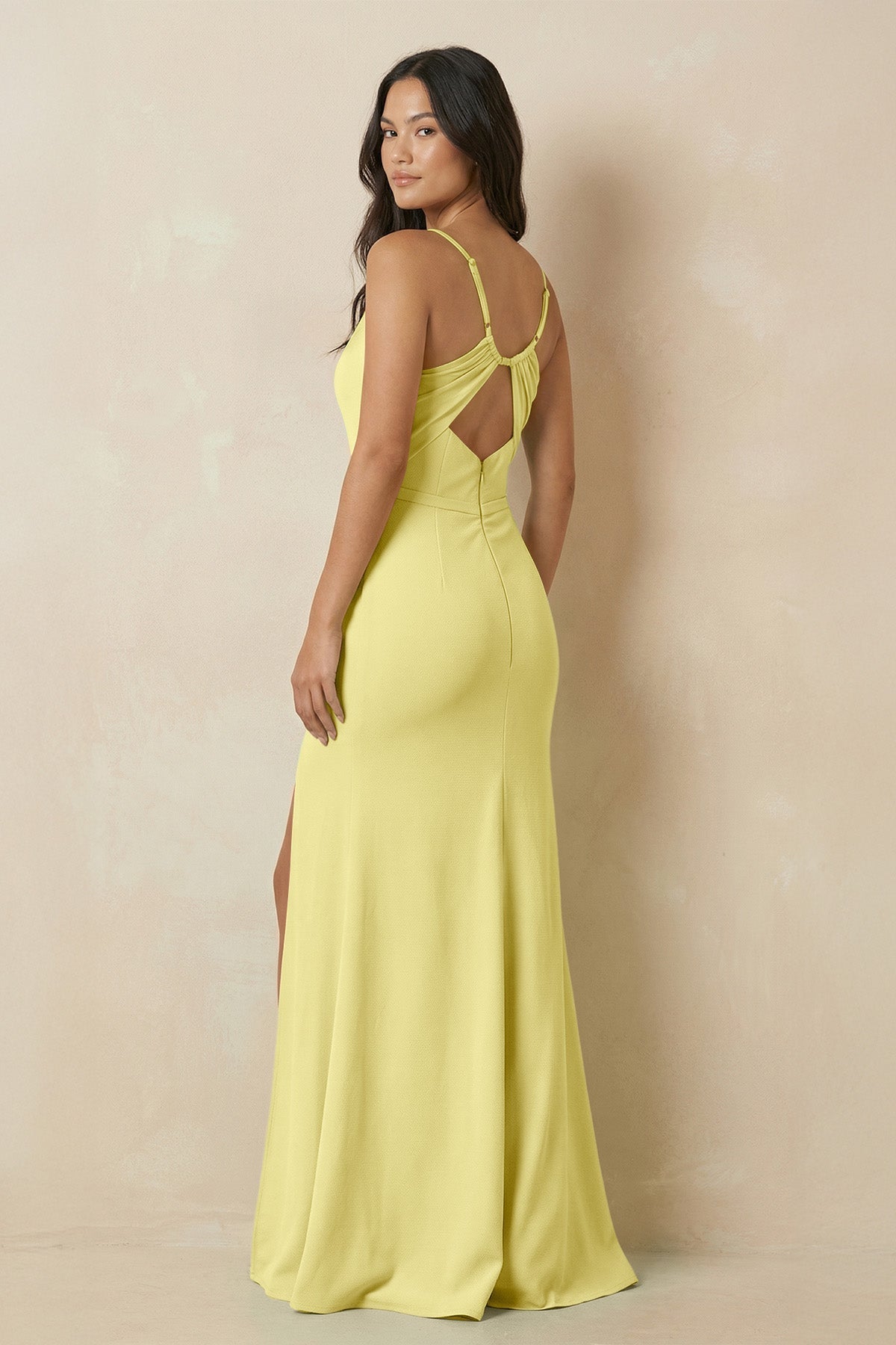 Sheath Cami Strap Chiffon Bridesmaid Dress with Slit in Buttercup - SHE IS ME Bridesmaid Dresses