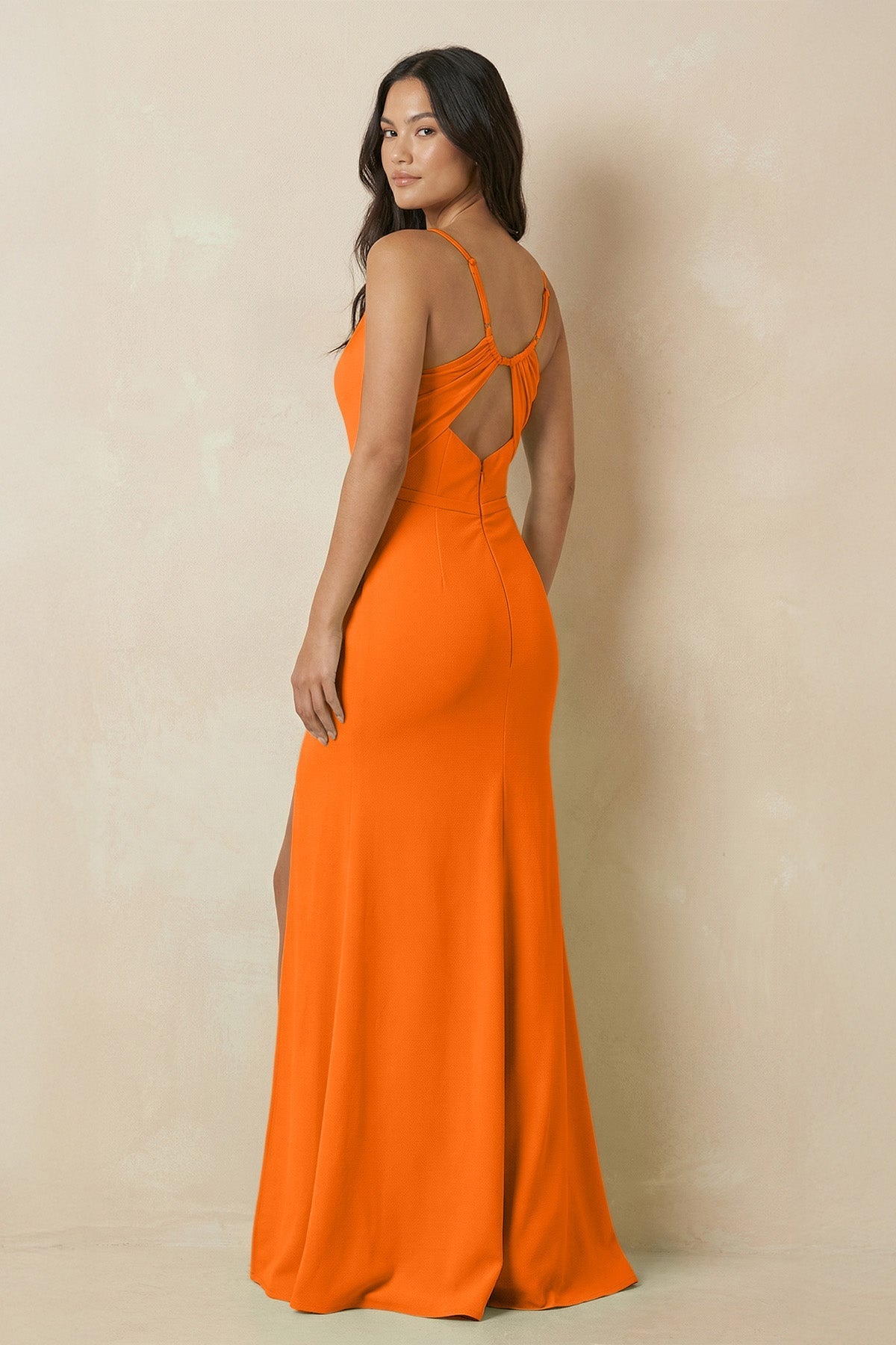 Sheath Cami Strap Chiffon Bridesmaid Dress with Slit in Cinnamon - SHE IS ME Bridesmaid Dresses