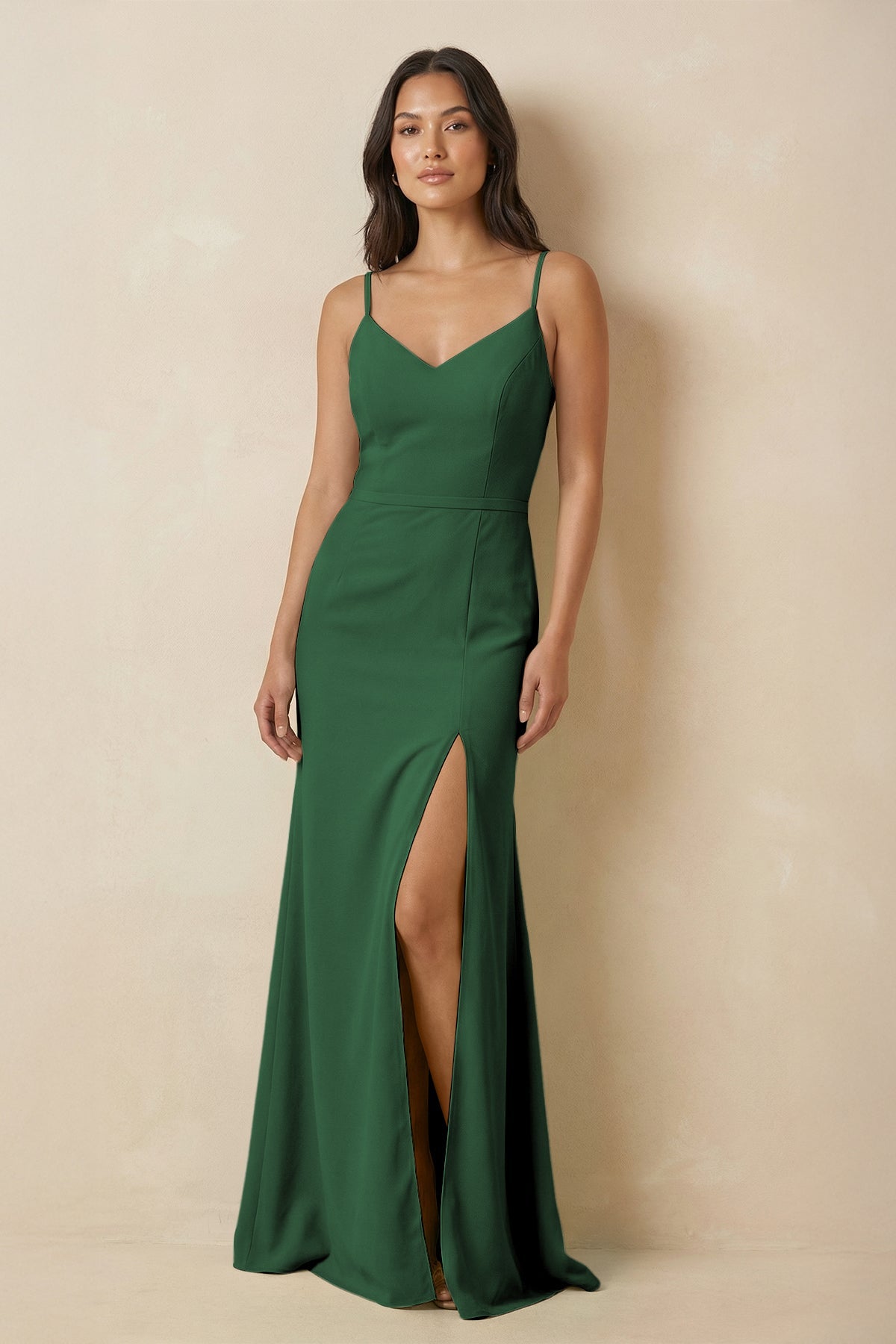 Sheath Cami Strap Chiffon Bridesmaid Dress with Slit in Dark Green - SHE IS ME Bridesmaid Dresses