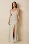 Sheath Cami Strap Chiffon Bridesmaid Dress with Slit in Dove Gray - SHE IS ME Bridesmaid Dresses