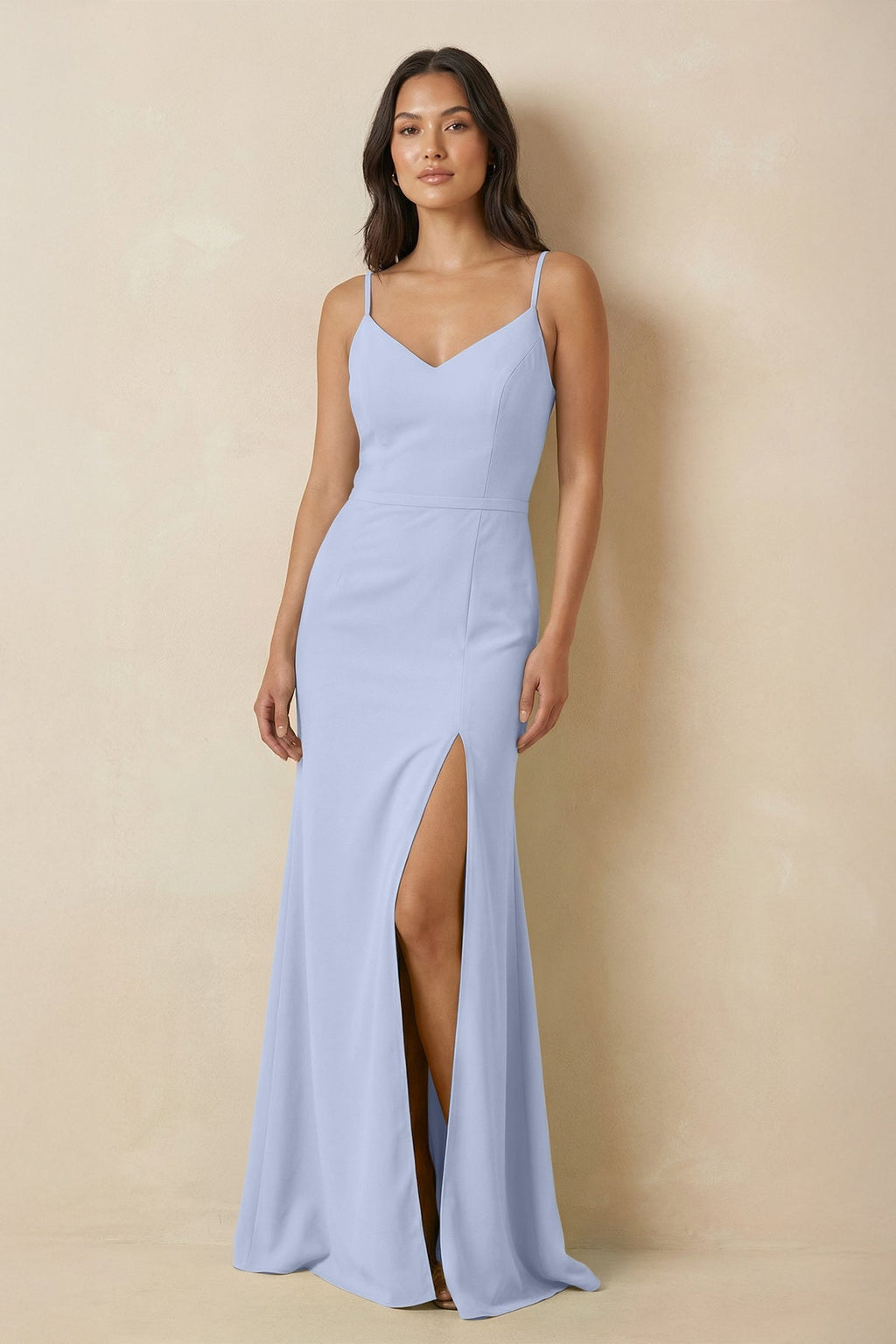 Sheath Cami Strap Chiffon Bridesmaid Dress with Slit in Ice - SHE IS ME Bridesmaid Dresses