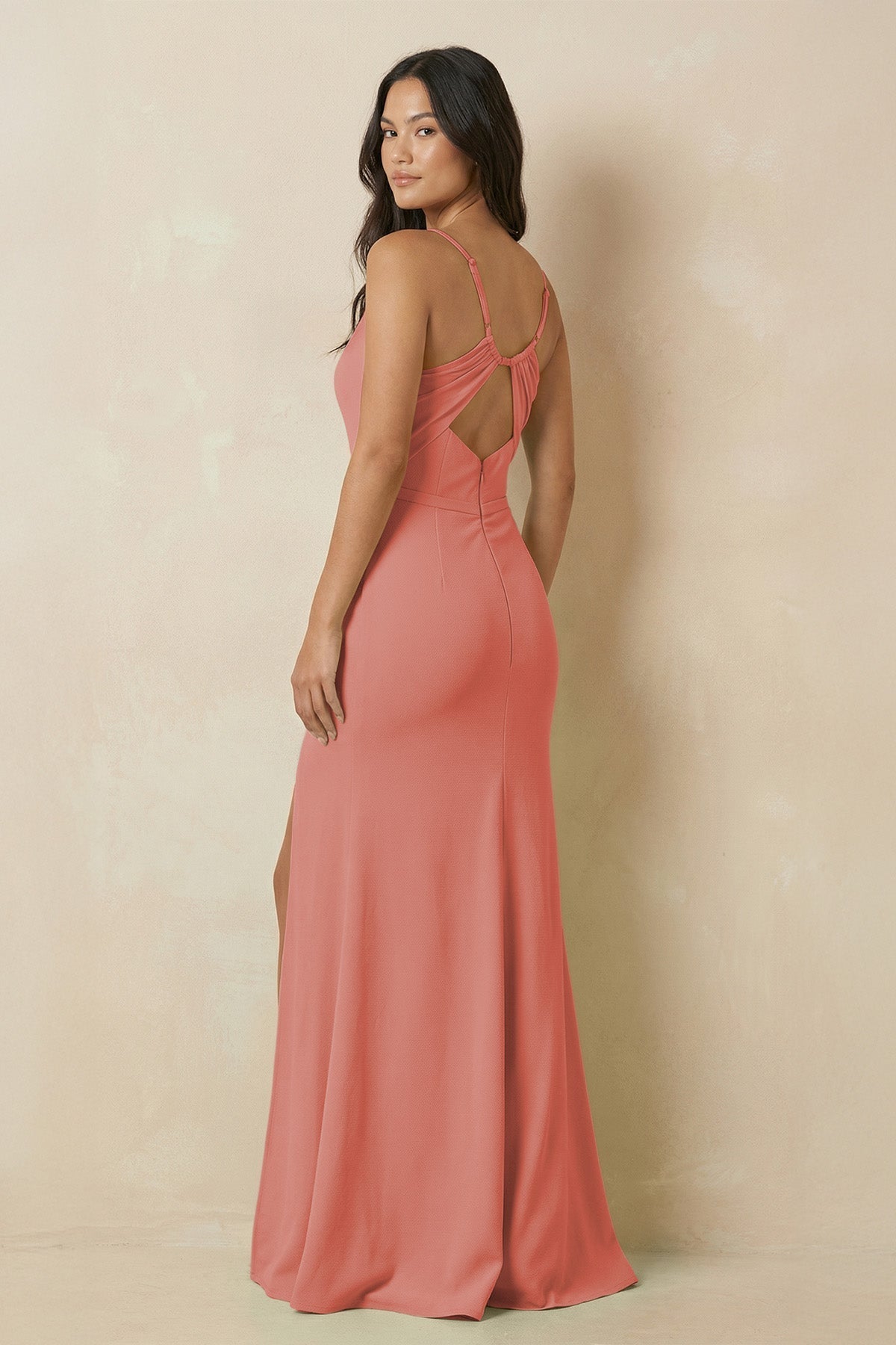 Sheath Cami Strap Chiffon Bridesmaid Dress with Slit in Mulberry - SHE IS ME Bridesmaid Dresses