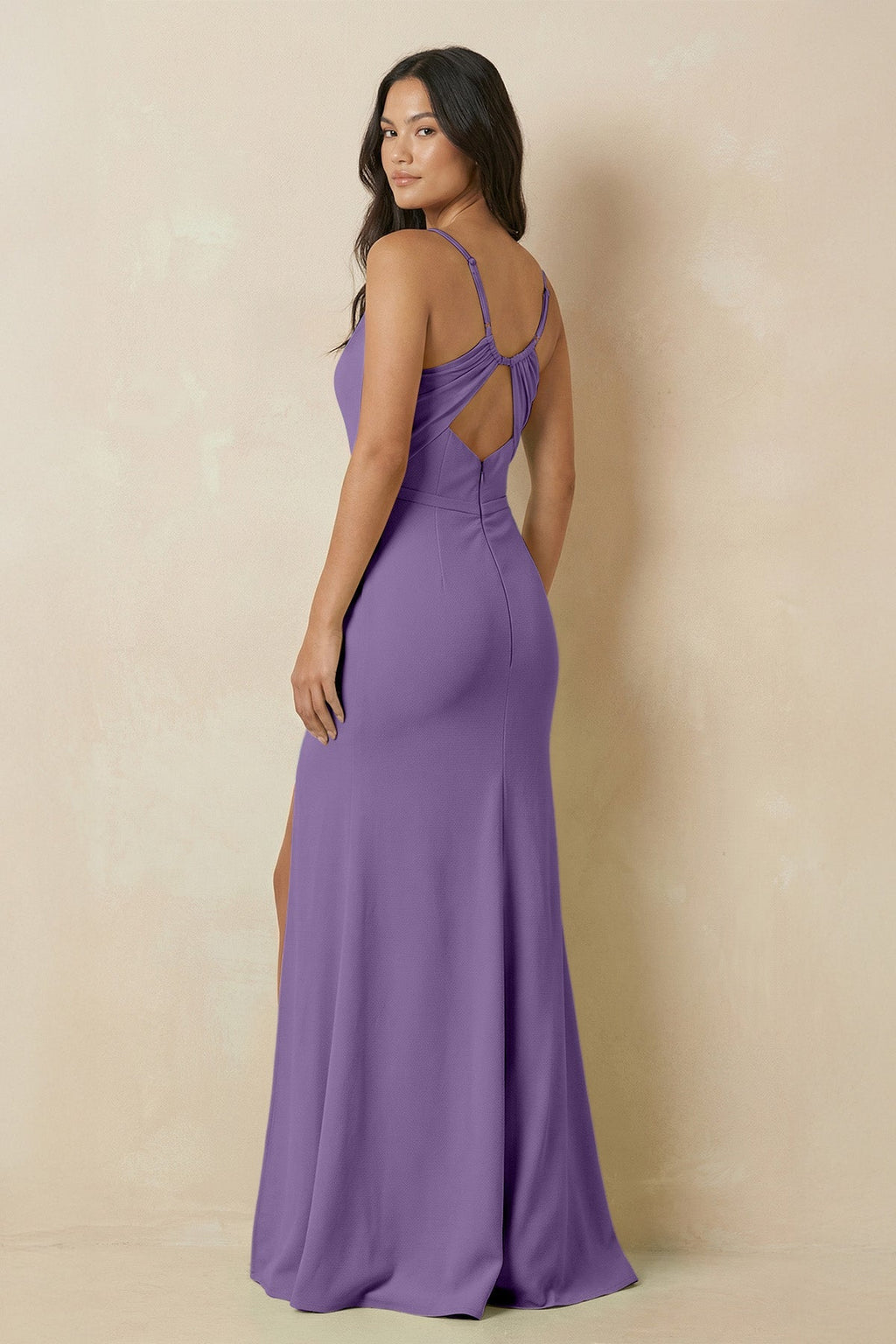 Sheath Cami Strap Chiffon Bridesmaid Dress with Slit in Tahiti - SHE IS ME Bridesmaid Dresses