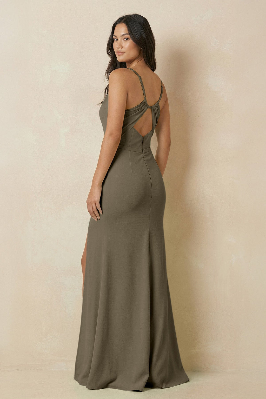 Sheath Cami Strap Chiffon Bridesmaid Dress with Slit in Willow Green - SHE IS ME Bridesmaid Dresses