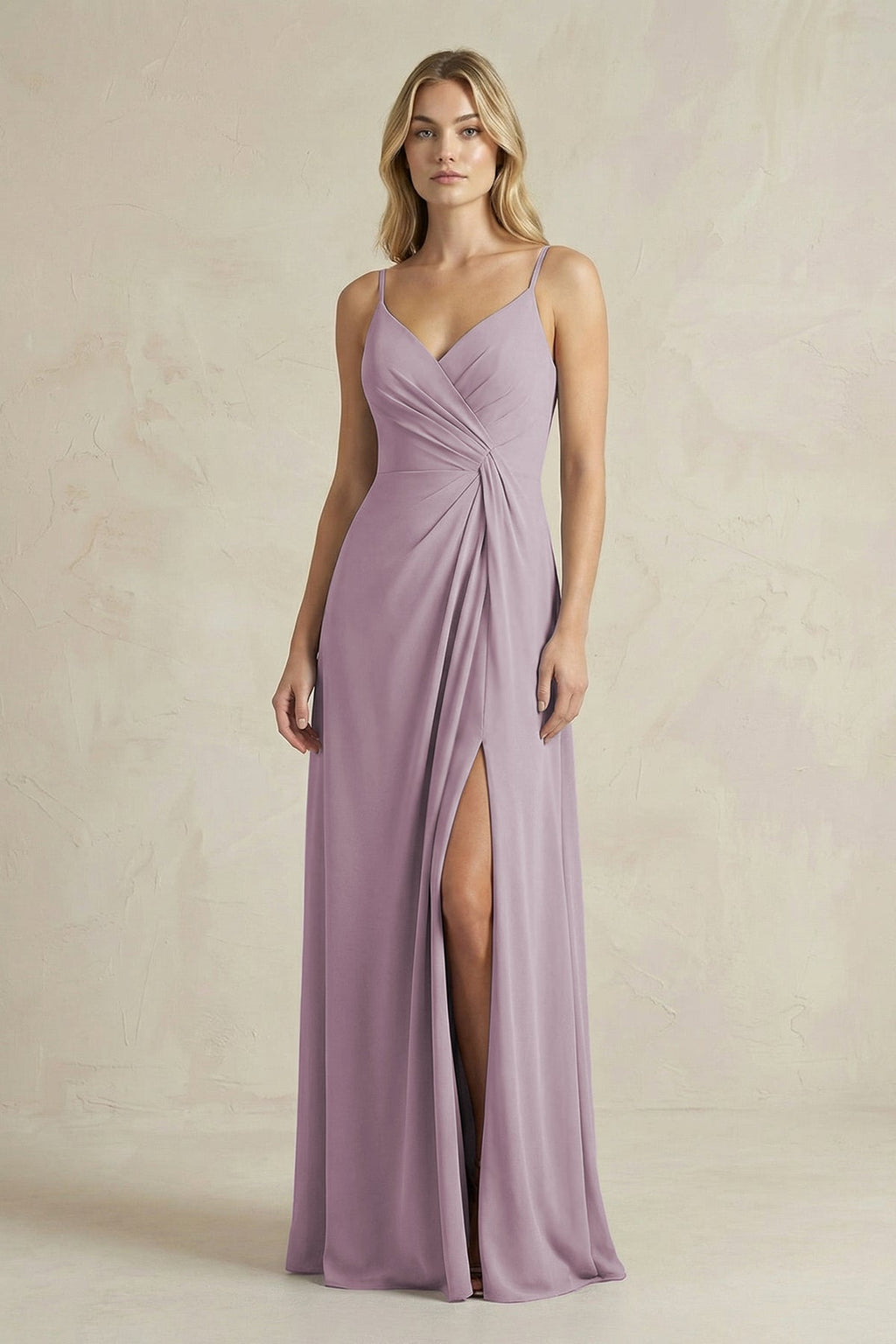 Sheath Cami Strap Ruched Chiffon Bridesmaid Dress in Dusk - SHE IS ME Bridesmaid Dresses