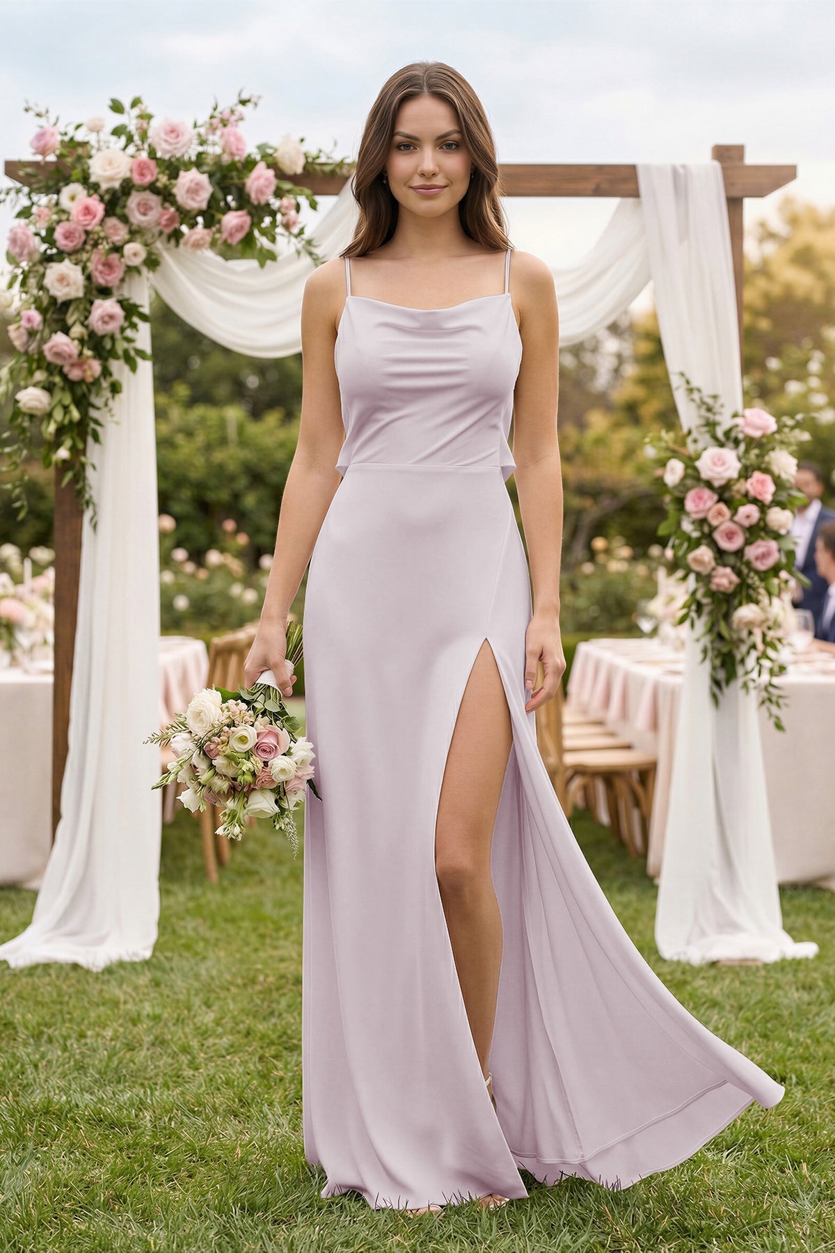 Sheath Satin Bridesmaid Dress with Side Slit in Dusk - SHE IS ME Bridesmaid Dresses