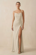 Sheath Spaghetti Straps Chiffon Long Bridesmaid Dress in Champagne - SHE IS ME Bridesmaid Dresses