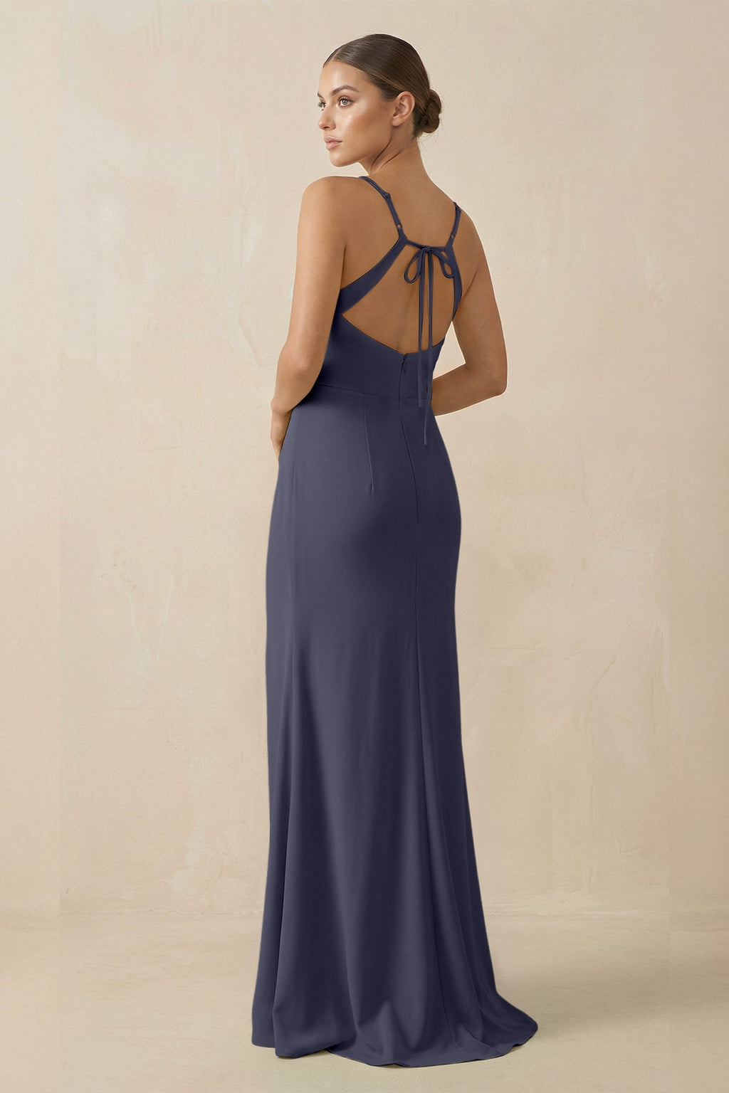 Sheath Spaghetti Straps Chiffon Long Bridesmaid Dress in Dusk Blue - SHE IS ME Bridesmaid Dresses