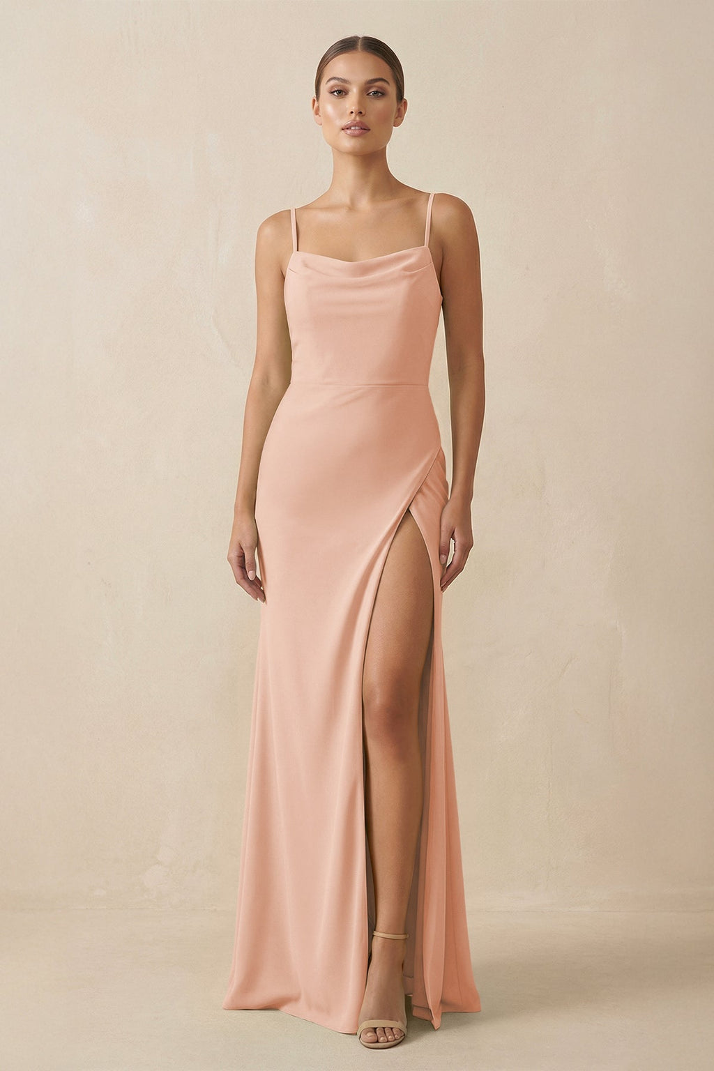 Sheath Spaghetti Straps Chiffon Long Bridesmaid Dress in English Rose - SHE IS ME Bridesmaid Dresses