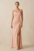 Sheath Spaghetti Straps Chiffon Long Bridesmaid Dress in English Rose - SHE IS ME Bridesmaid Dresses