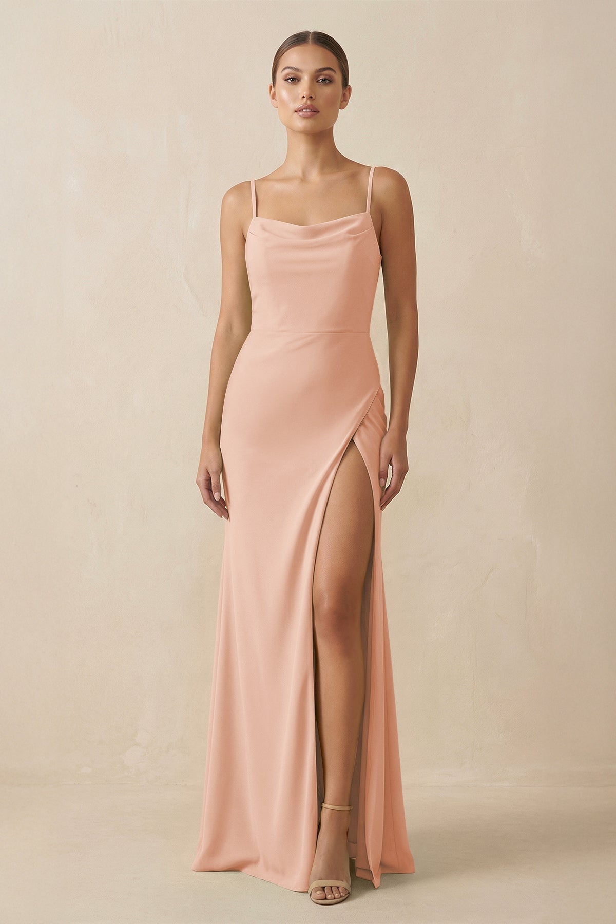 Sheath Spaghetti Straps Chiffon Long Bridesmaid Dress in English Rose - SHE IS ME Bridesmaid Dresses