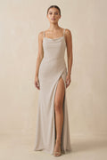 Sheath Spaghetti Straps Chiffon Long Bridesmaid Dress in Frost - SHE IS ME Bridesmaid Dresses