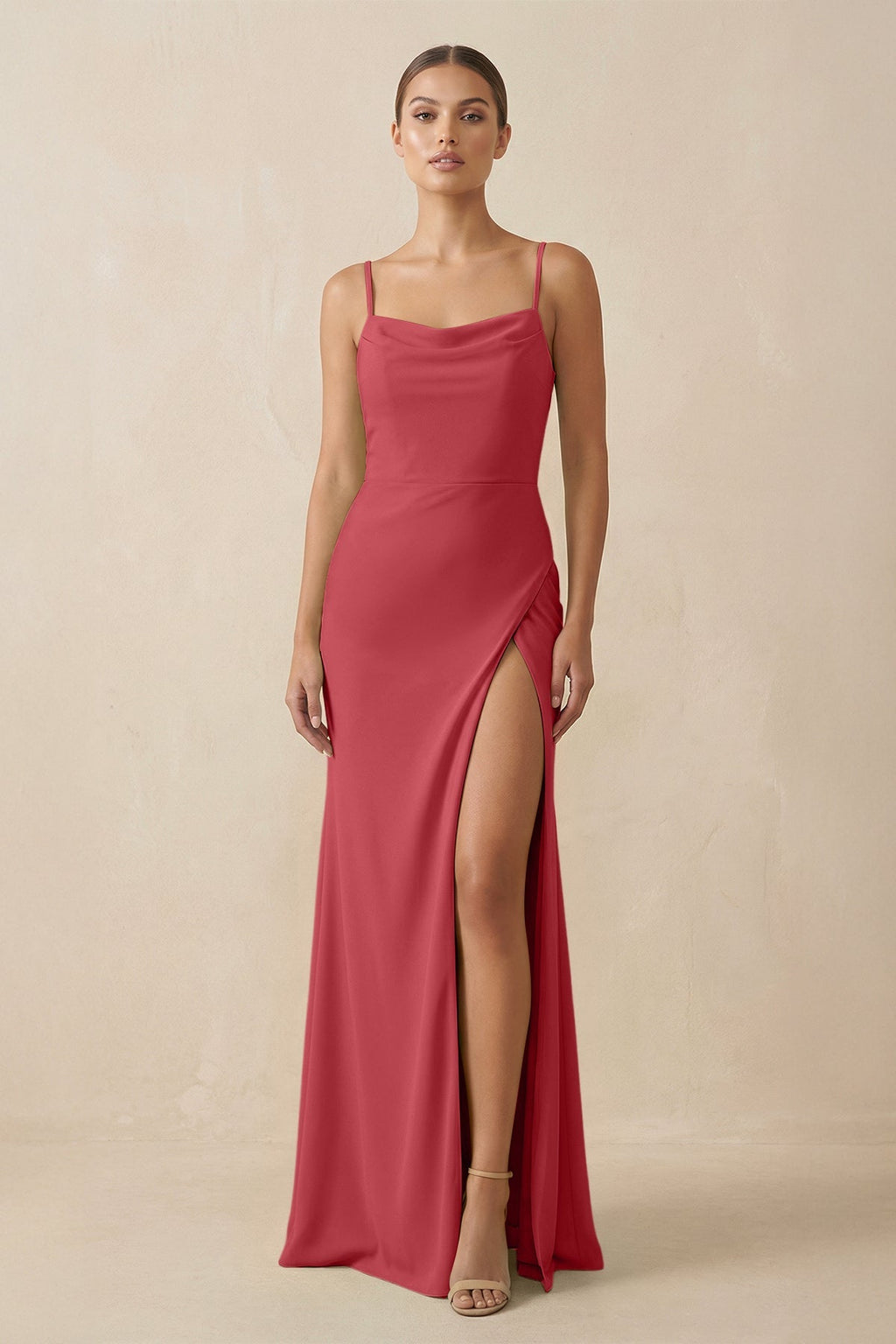 Sheath Spaghetti Straps Chiffon Long Bridesmaid Dress in Merlot - SHE IS ME Bridesmaid Dresses