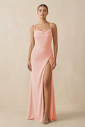 Sheath Spaghetti Straps Chiffon Long Bridesmaid Dress in Rose Petal - SHE IS ME Bridesmaid Dresses