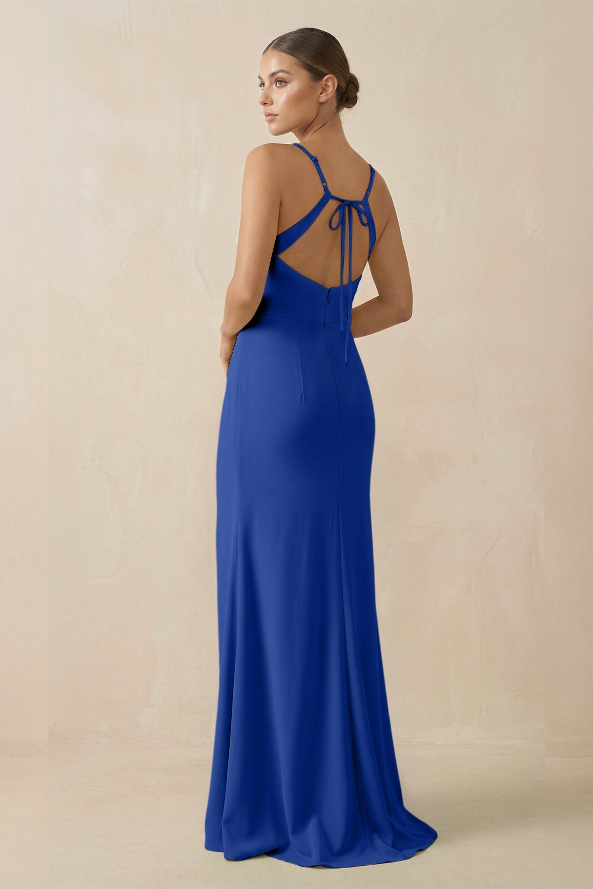 Sheath Spaghetti Straps Chiffon Long Bridesmaid Dress in Royal Blue - SHE IS ME Bridesmaid Dresses