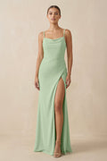 Sheath Spaghetti Straps Chiffon Long Bridesmaid Dress in Sage - SHE IS ME Bridesmaid Dresses