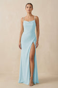 Sheath Spaghetti Straps Chiffon Long Bridesmaid Dress in Sky Blue - SHE IS ME Bridesmaid Dresses
