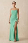 Sheath Spaghetti Straps Chiffon Long Bridesmaid Dress in Turquoise - SHE IS ME Bridesmaid Dresses