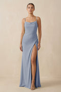 Sheath Spaghetti Straps Chiffon Long Bridesmaid Dress in Twilight - SHE IS ME Bridesmaid Dresses