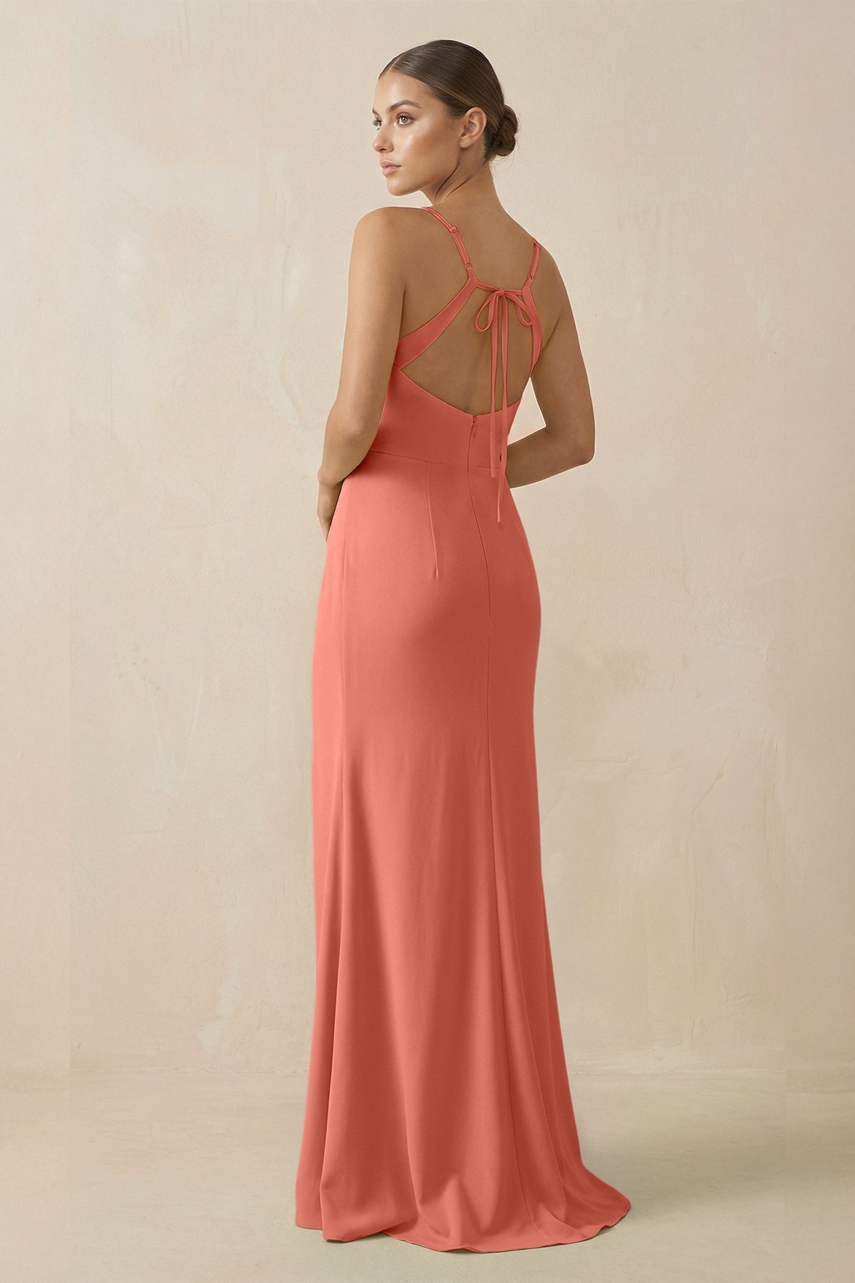 Sheath Spaghetti Straps Chiffon Long Bridesmaid Dress in Wild Rose - SHE IS ME Bridesmaid Dresses