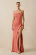 Sheath Spaghetti Straps Chiffon Long Bridesmaid Dress in Wild Rose - SHE IS ME Bridesmaid Dresses