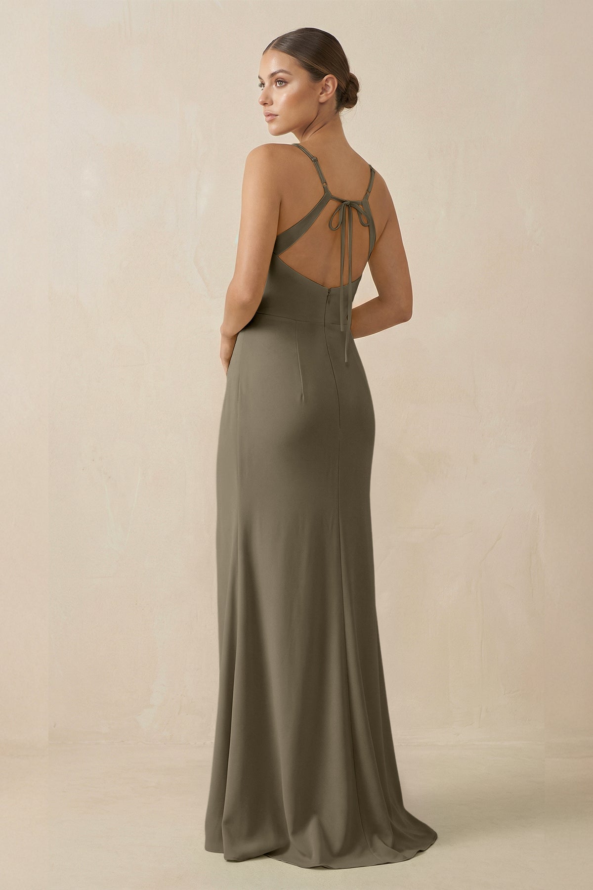 Sheath Spaghetti Straps Chiffon Long Bridesmaid Dress in Willow Green - SHE IS ME Bridesmaid Dresses