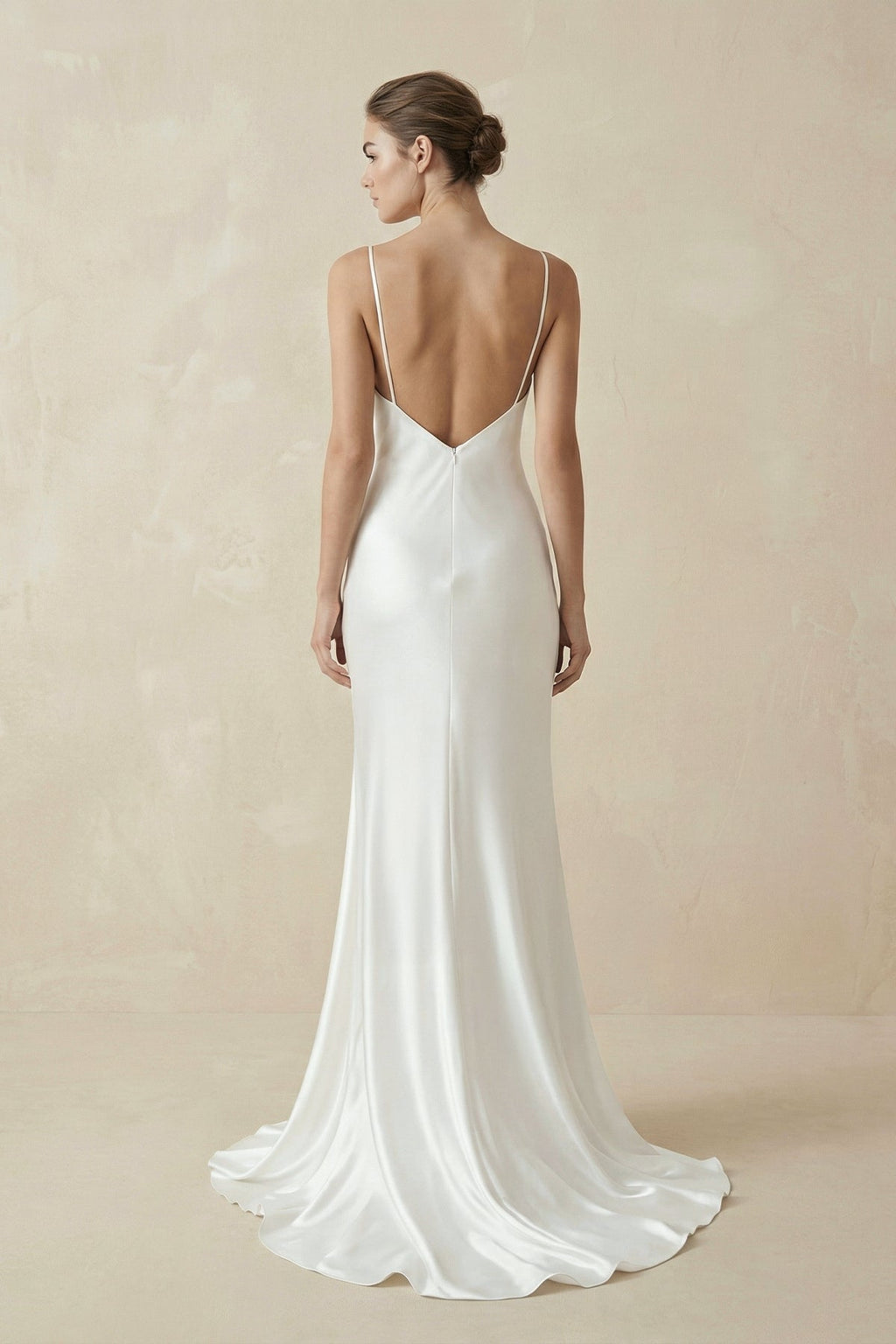 Sheath Spaghetti Straps V - Neck Wedding Dress in White - SHE IS ME Wedding Dresses
