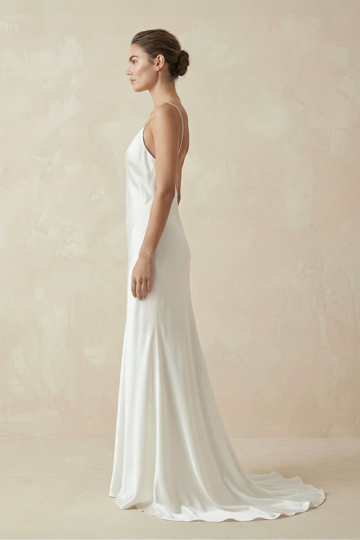 Sheath Spaghetti Straps V - Neck Wedding Dress in White - SHE IS ME Wedding Dresses