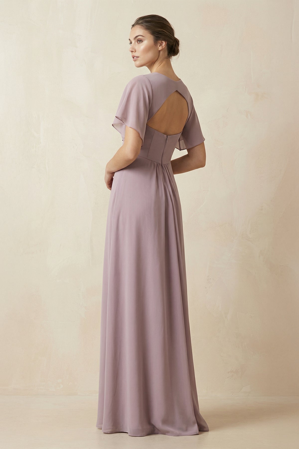 Short Sleeve V - Neck Chiffon A - Line Bridesmaid Dress in Dusk - SHE IS ME Bridesmaid Dresses