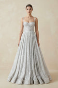 Silver Glitter Spaghetti Strap A - Line Wedding Dress - SHE IS ME Wedding Dresses