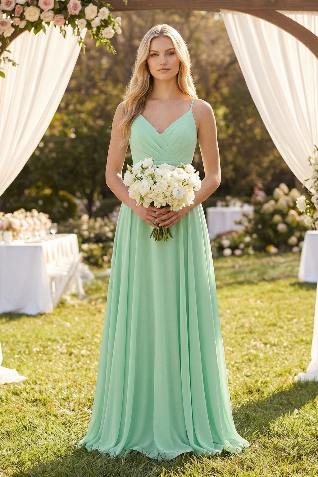 Spaghetti Strap A - Line Chiffon Bridesmaid Dress - SHE IS ME Bridesmaid Dresses