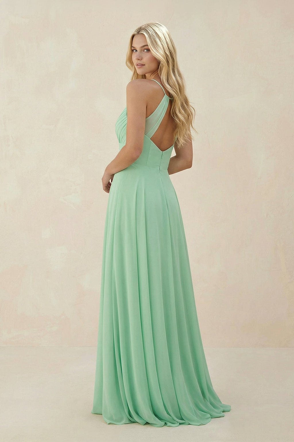 Spaghetti Strap A - Line Chiffon Bridesmaid Dress - SHE IS ME Bridesmaid Dresses