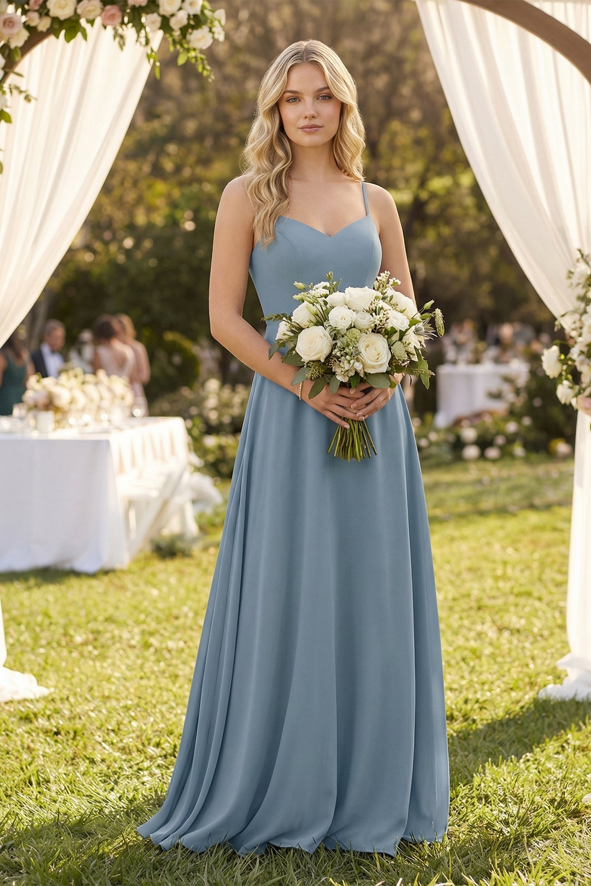 A-Line Chiffon Spaghetti Strap Bridesmaid Dress in Neptune - SHE IS ME BRIDESMAID DRESSES