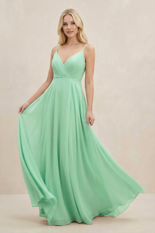 A-Line Spaghetti Strap Chiffon Bridesmaid Dress in Pale Pistachio - SHE IS ME BRIDESMAID DRESSES
