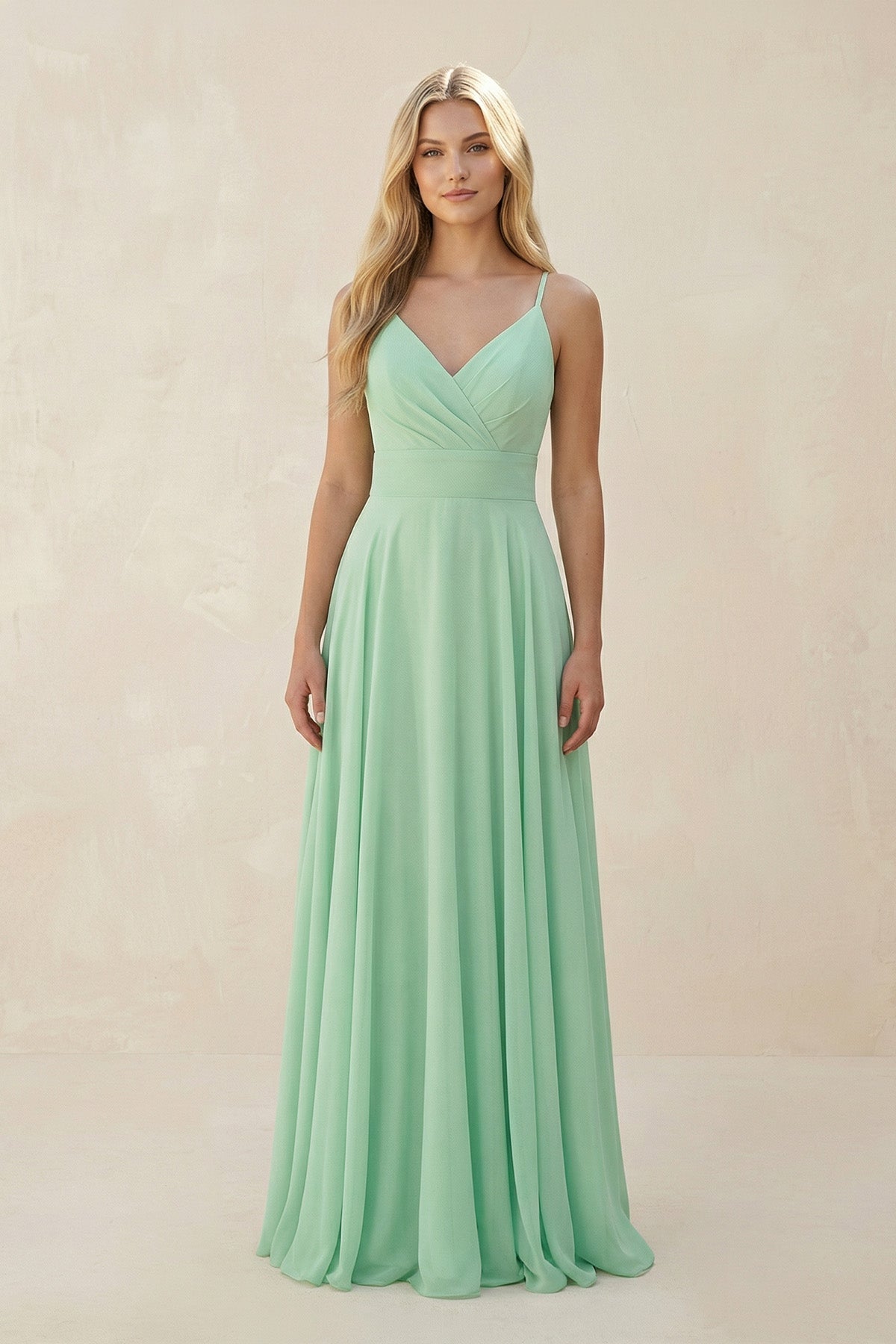 Spaghetti Strap A - Line Chiffon Bridesmaid Dress - SHE IS ME Bridesmaid Dresses