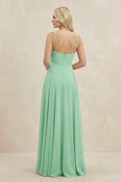A-Line Spaghetti Strap Chiffon Bridesmaid Dress in Pale Pistachio - SHE IS ME BRIDESMAID DRESSES