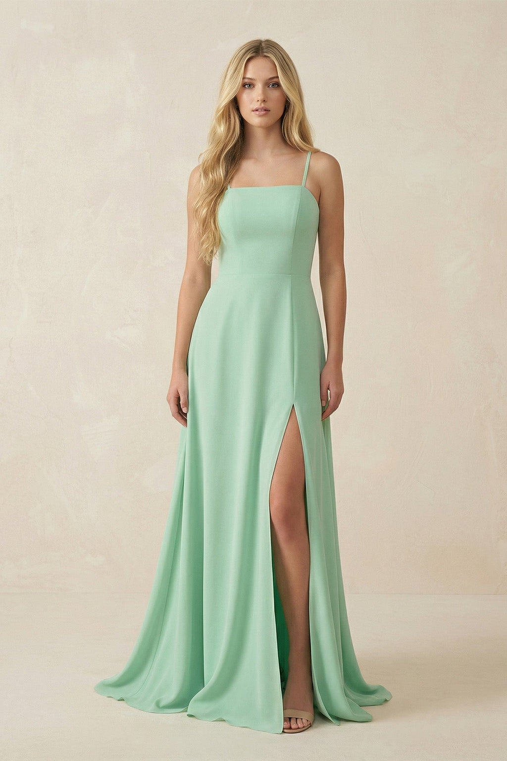 Spaghetti Strap A - Line Chiffon Bridesmaid Dress - SHE IS ME Bridesmaid Dresses