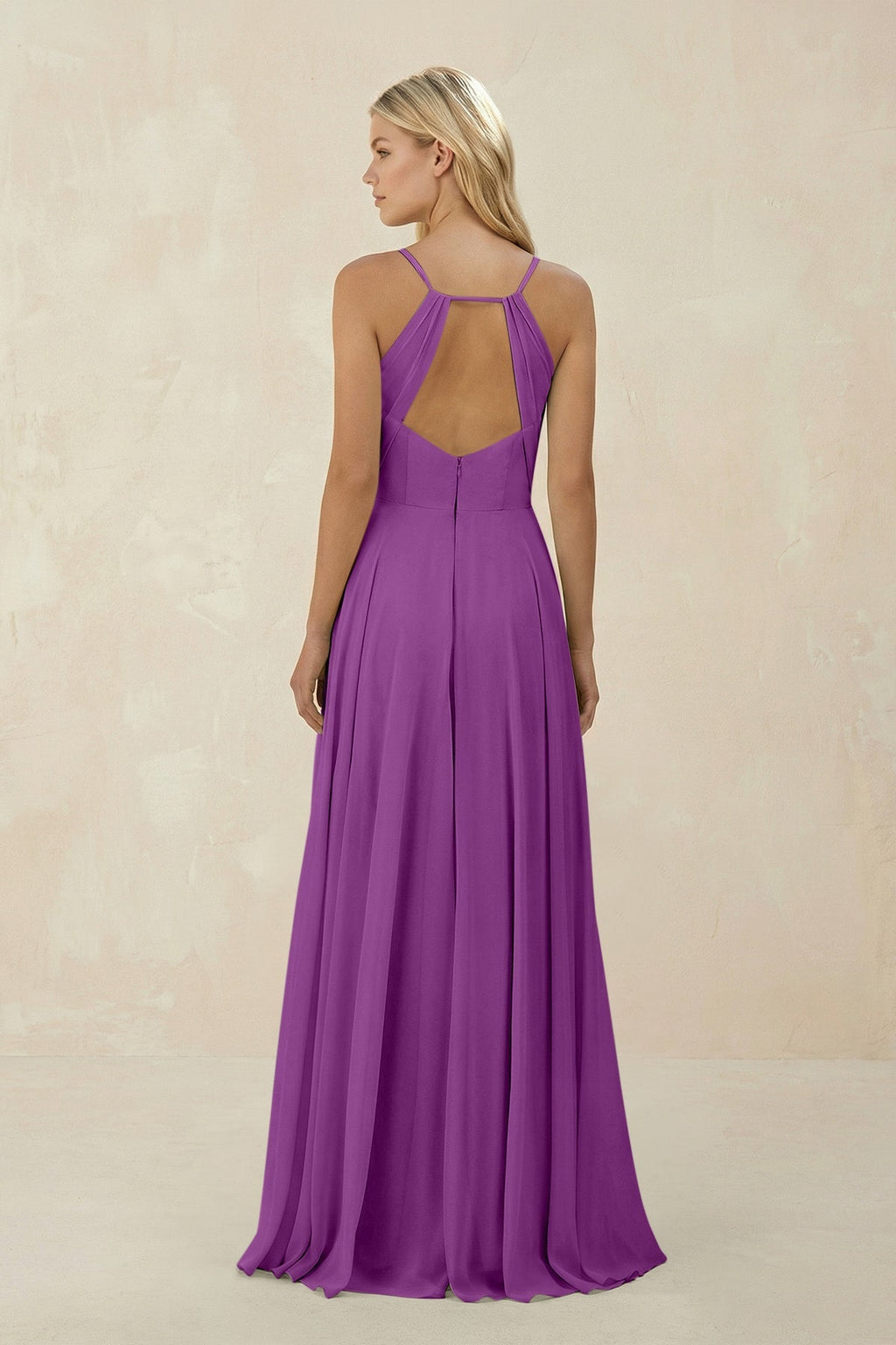 Spaghetti Strap A - Line Chiffon Bridesmaid Dress in Amethyst - SHE IS ME Bridesmaid Dresses