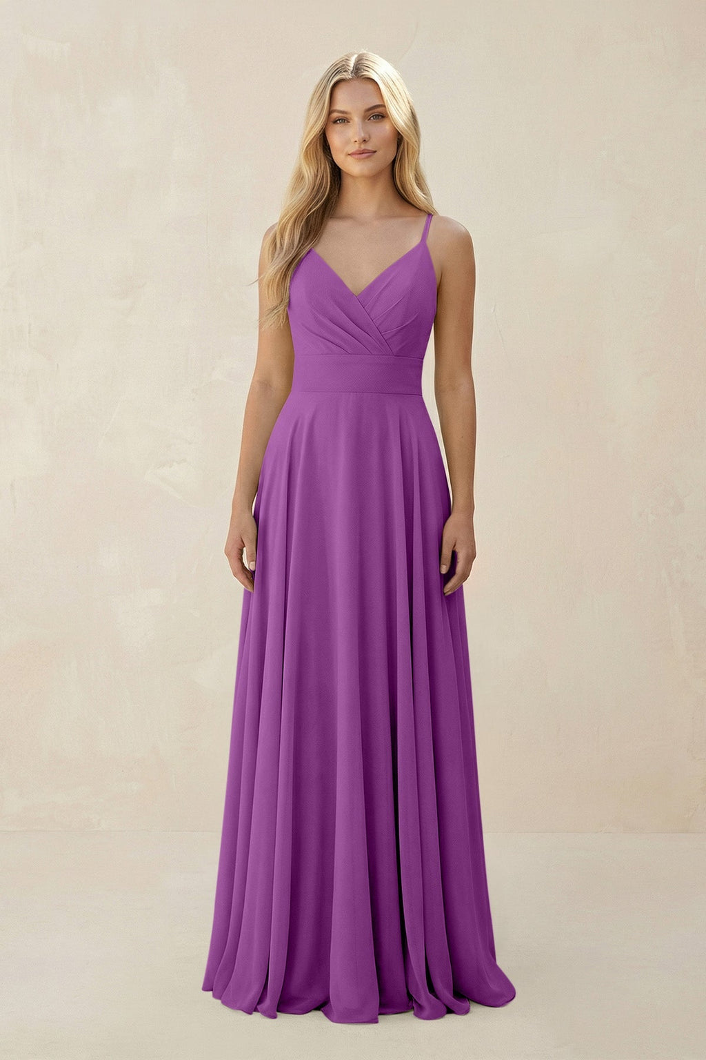 Spaghetti Strap A - Line Chiffon Bridesmaid Dress in Amethyst - SHE IS ME Bridesmaid Dresses